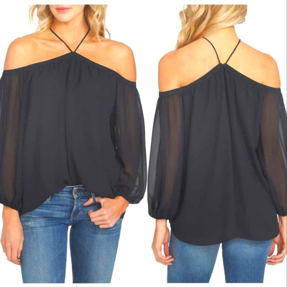 NWOT 1.STATE Off The Shoulder Sheer Chiffon Blouse